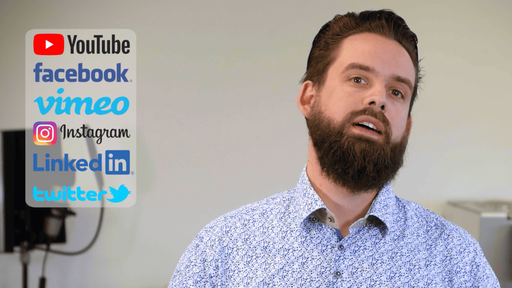 Kevin stands next to the 6 main social media platforms talking about Social Media Videos.