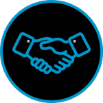 Handshake icon representing collaboration or partnership in film production.