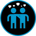 Love and friendship illustration with two figures and hearts, representing compassion and connections.