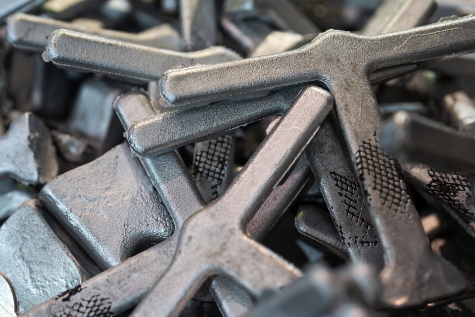 Metal keys piled together, close-up shot.